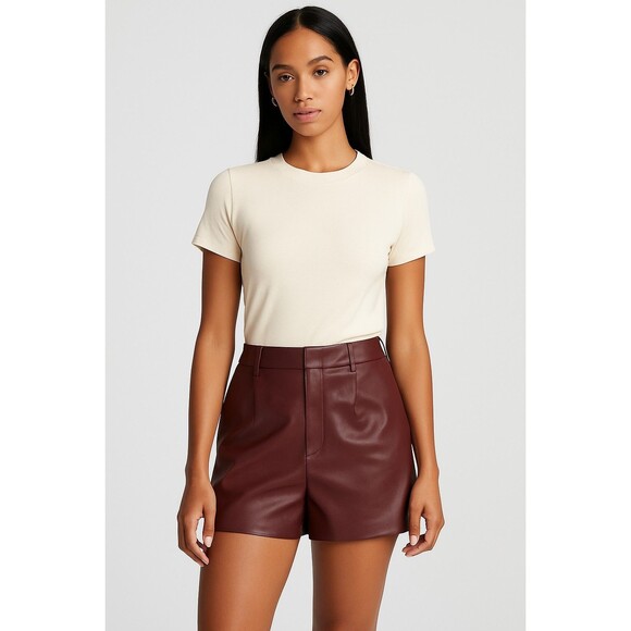 Express Editor Faux Leather Shorts Burgundy Size 12 High Rise Vegan Leather - Picture 1 of 4